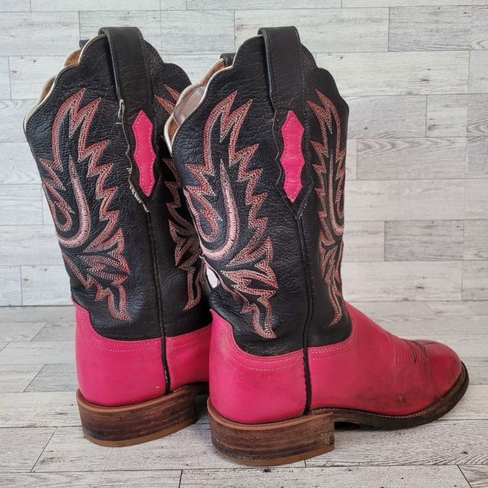 Women's Lucchese 2000 Western Pink Black Leather Rodeo Cowboy Boots Size 7 B - Picture 5 of 9